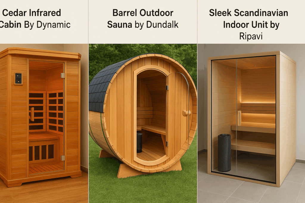 Side-by-side view of top luxury sauna models including infrared, barrel, and Scandinavian styles — Top High-End Sauna Brands & Why They Stand Out